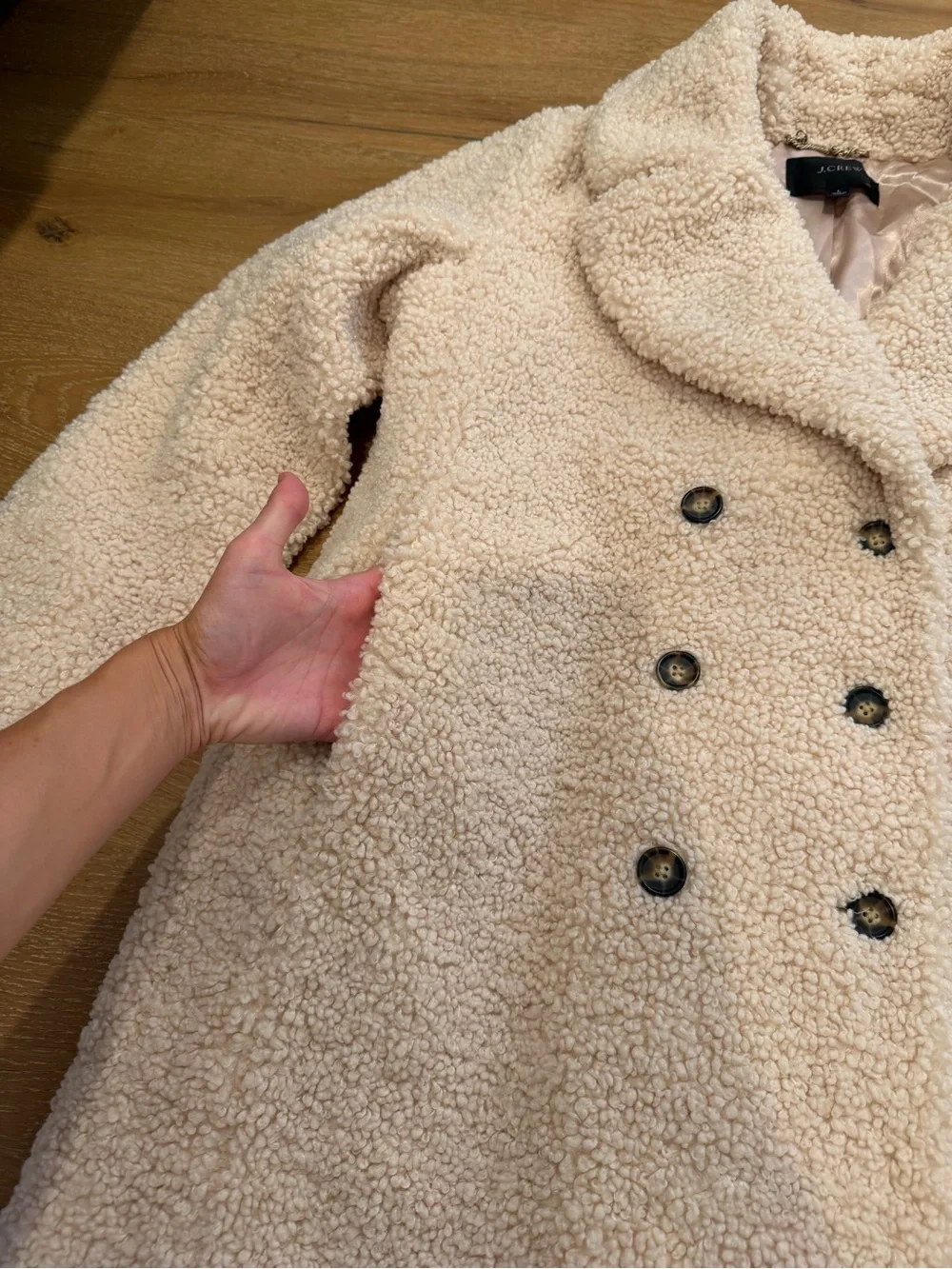 J. Crew Double-Breasted Teddy Sherpa Topcoat - size Large